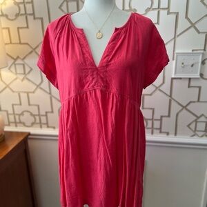 Women's Red V-Neck Linen Dress